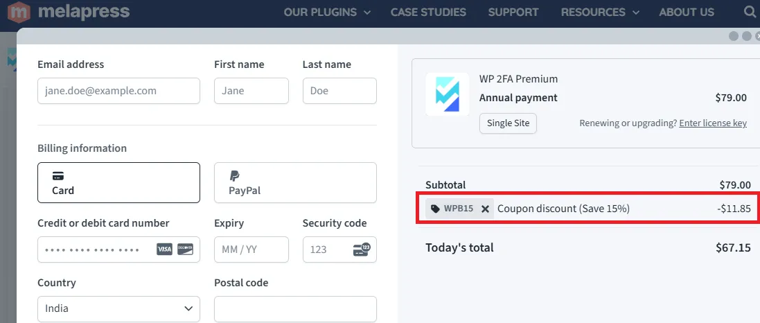 Melapress 15% off coupon
